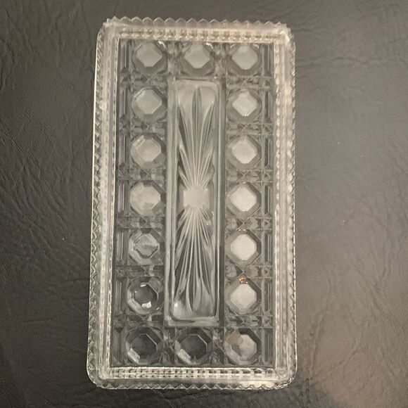 Cut Glass Clear Beveled Textured Vanity Trinket Jewelry Kitchen Tray 8 X 4 Inch - Picture 4 of 5